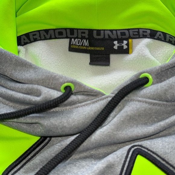Under Armour Gray Hoodie Large Bright Neon Green Logo Style #1241995 Sz M - Picture 8 of 11